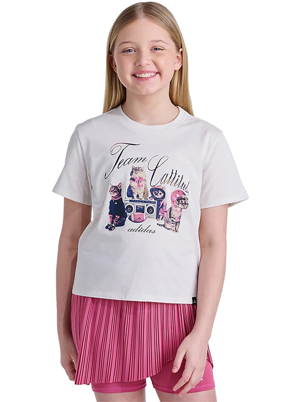adidas White Kids 'Team Cattitude' Graphic Tee